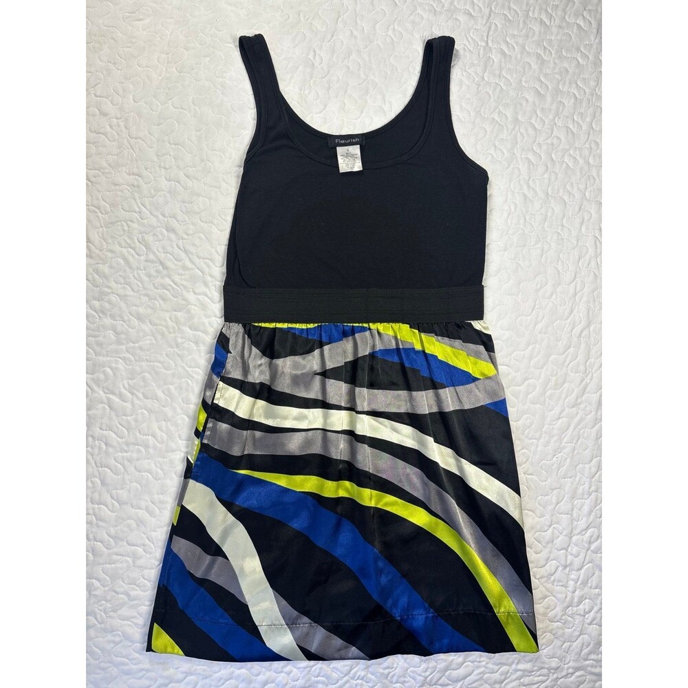 Fleurish Black Multi Striped Casual Mini Dress Size Large